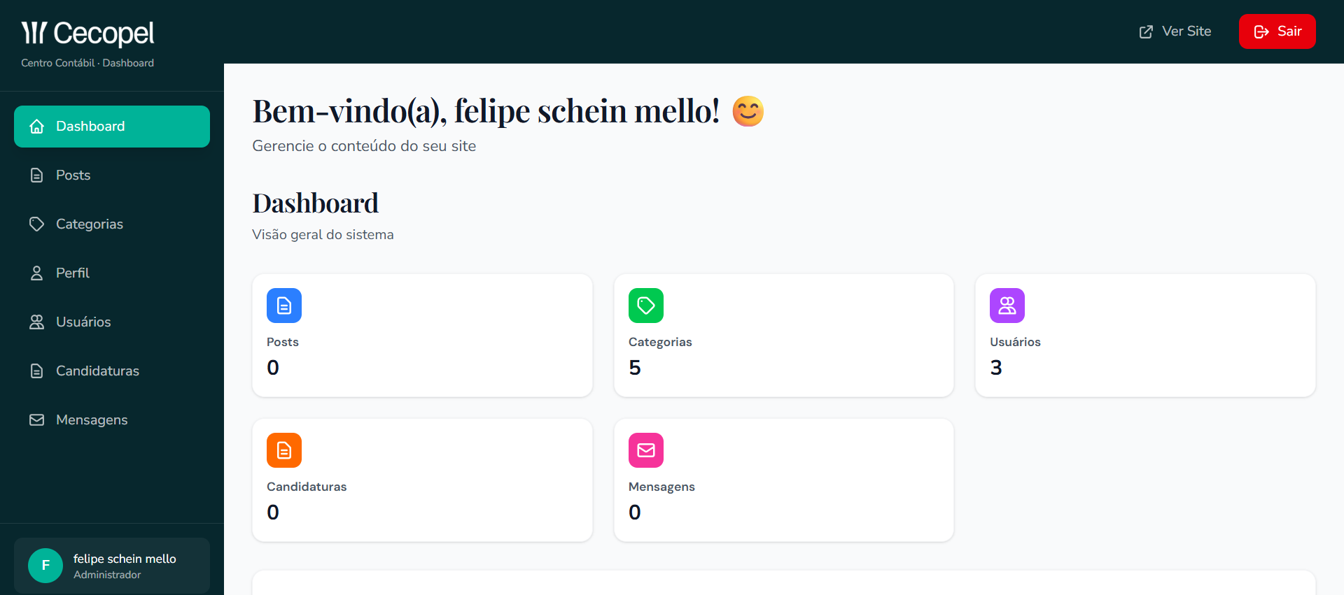 Blog institucional + dashboard + gestão de candidaturas
