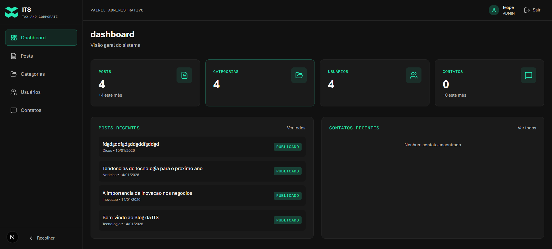Site institucional + CMS + painel admin